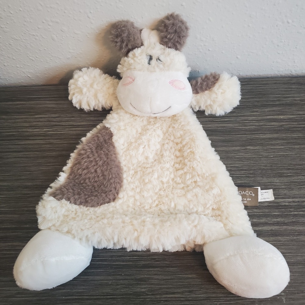 Demdaco COW Rattle Lovey Security Blanket Flat Fluffy SOFT Baby Toy